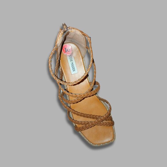 Steve Madden Braided Multi Strap Flat Sandals Zip Closure Brown Women’s Size 10 - Picture 3 of 7